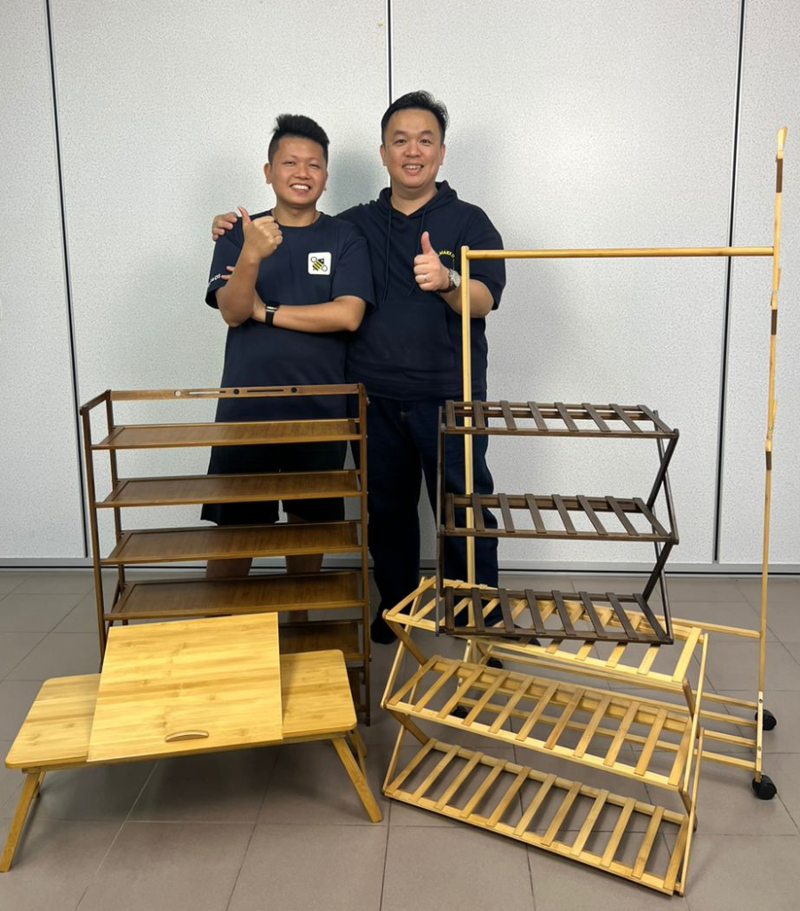 Beehaus founders Tee Ying Fui left and Felix Lee sells home and living products on Shopee